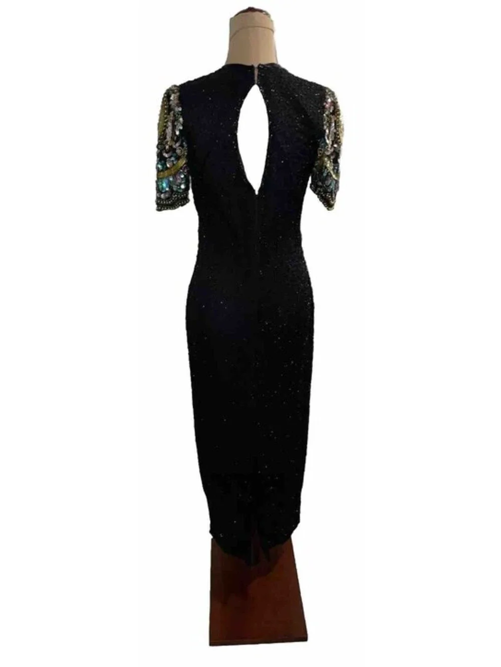 Laurence Kazar NewYork 100% Sequin Silk Dress Black Floral Small Formal Lined
